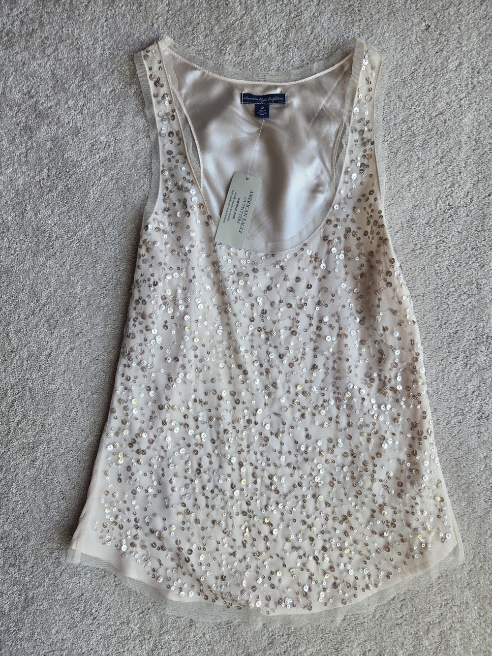 American Eagle Outfitters Blush/Cream Sequin Tank Top NWT y2k Glam Fashion